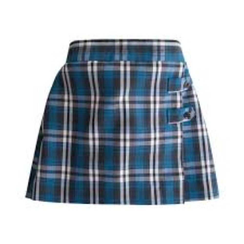 Dennis Teal Blue Black White Plaid School Girl Skirt Skort Women's size 10 NEW
